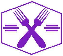 Logo de restaurant, représentant une silhouette stylisée de fourchette et couteau entrelacés pour une expérience culinaire distinctive.